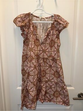 Marie Oliver Pink and Brown Printed V-Neck Mini Dress
